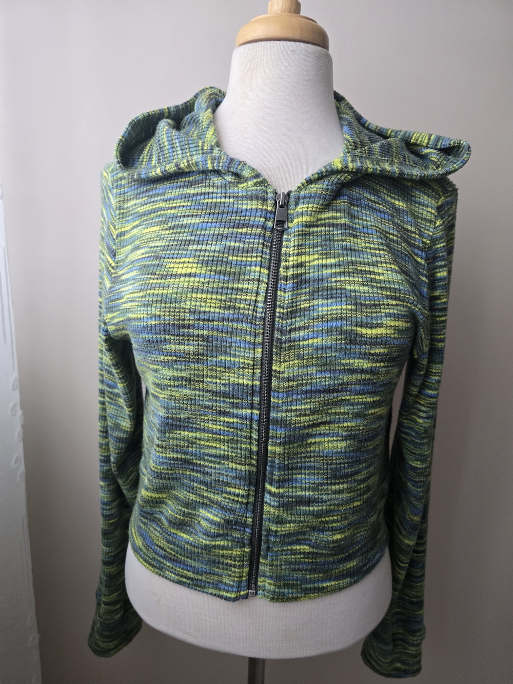 American Eagle Outfitters Green & Blue Marled Zip Hoodie Cropped Size Xl Soft